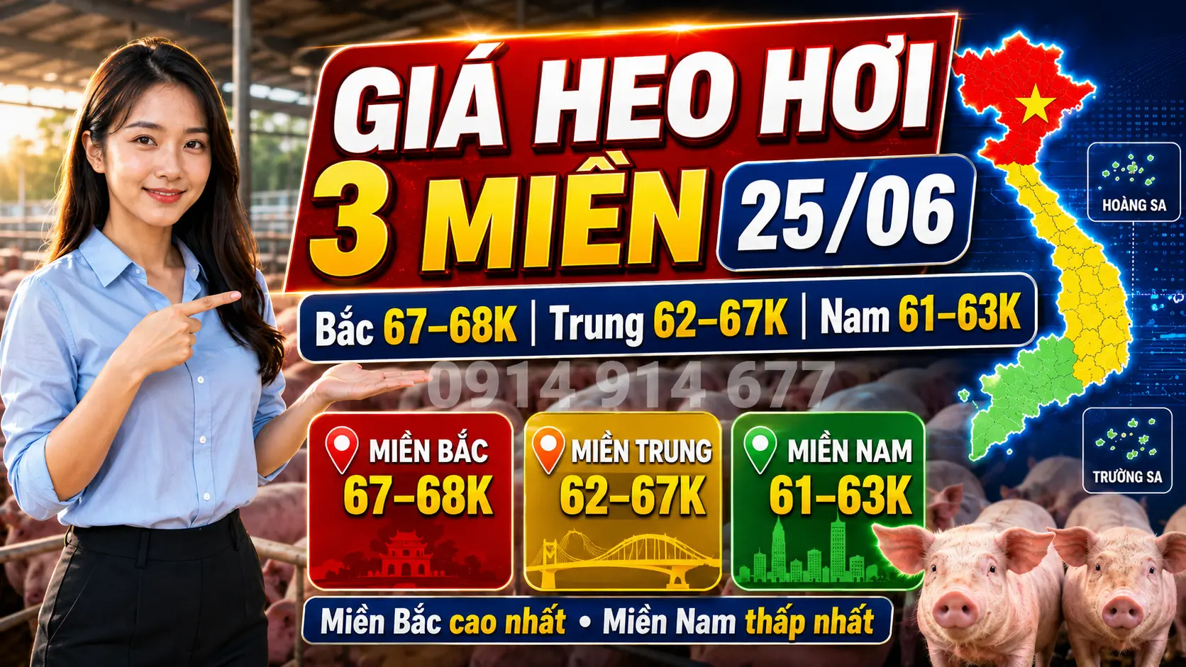 Chi tiết Giá heo hơi hôm nay 25/6/2026 tại 3 Miền